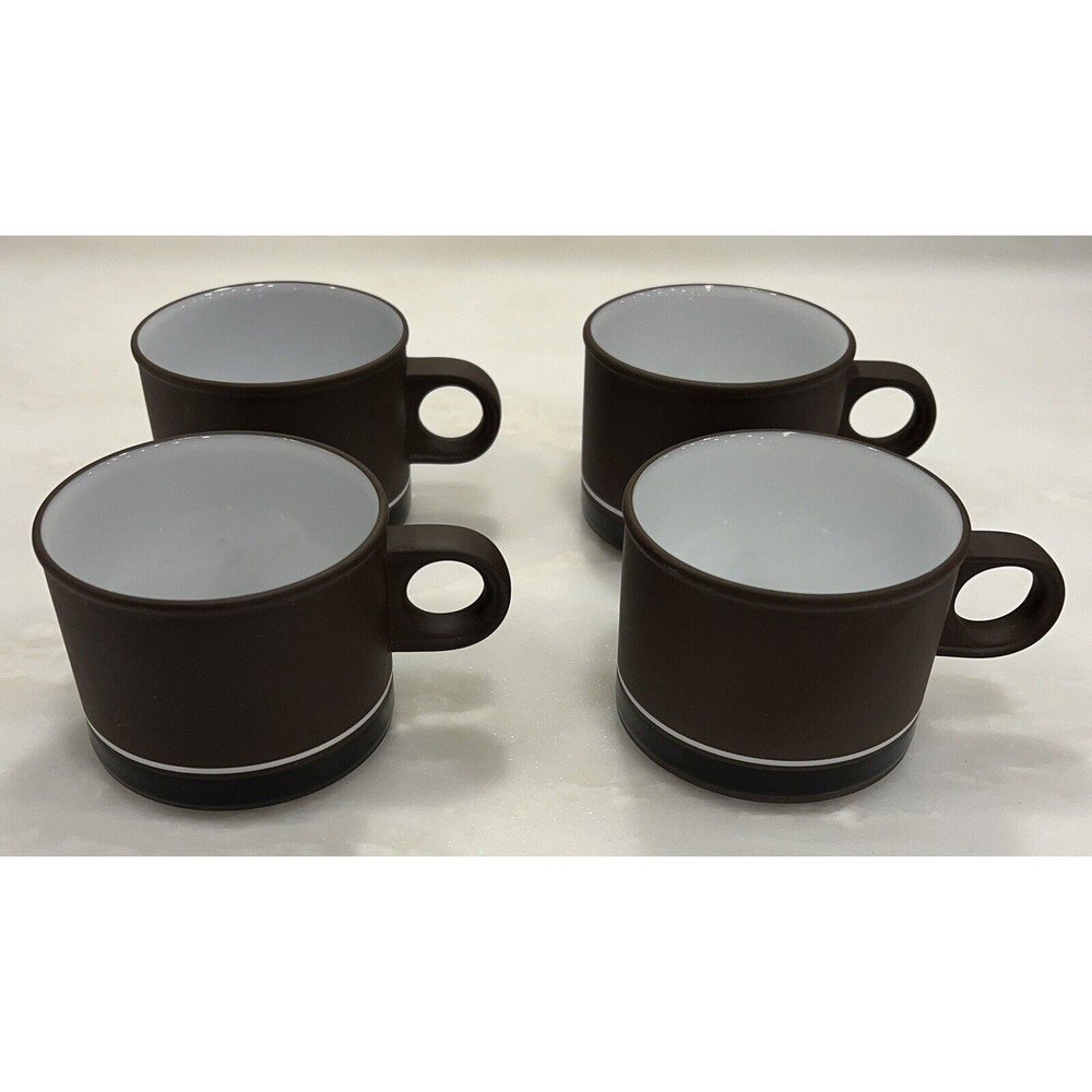 Vintage Set of 4 Hornsea Pottery Lancaster Vitramic 1970s Brown White Mug Cup